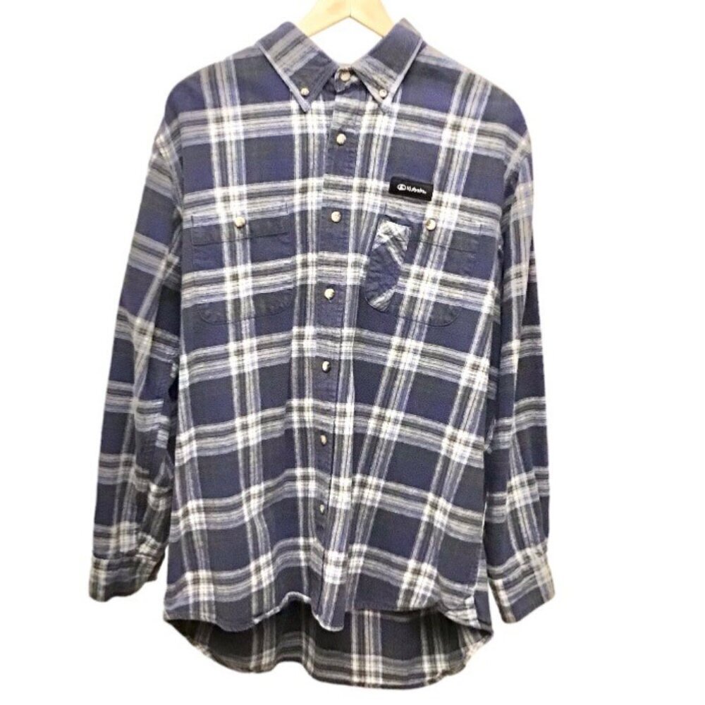 Kubota 2XL Flannel Men’s Long Sleeve Shirt Blue Plaid Button Front Pockets